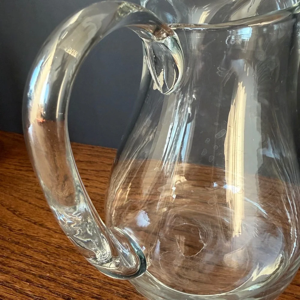 Crystal Clear Handcrafted Glass Pitcher Water Juice Carafe Made in Romania Clear